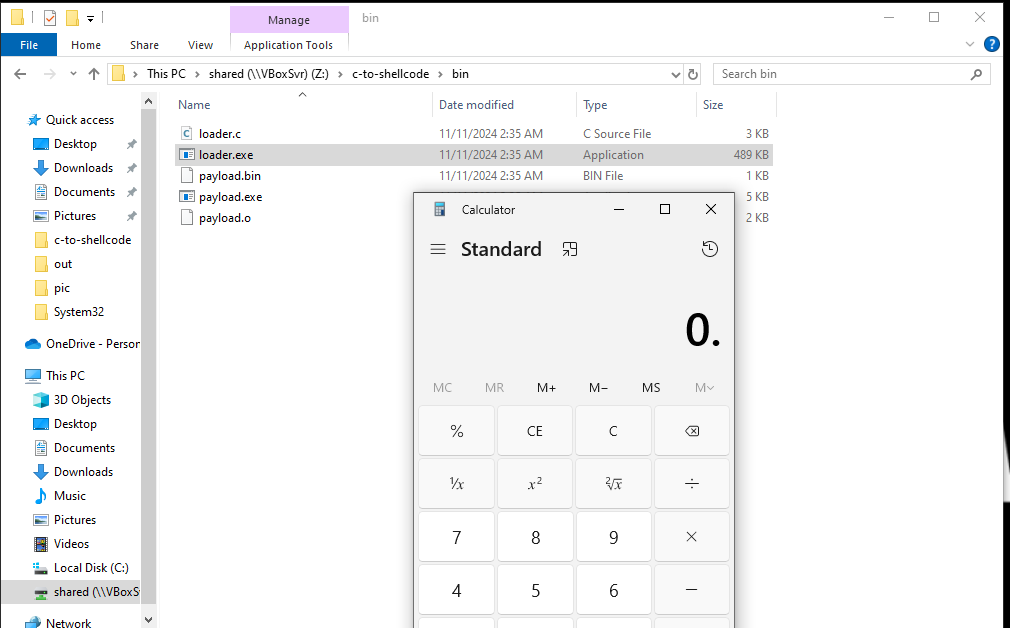 Screenshot: executing payload (calc.exe) on Windows