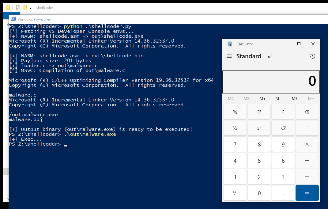 Shellcode compilation and calc.exe popup